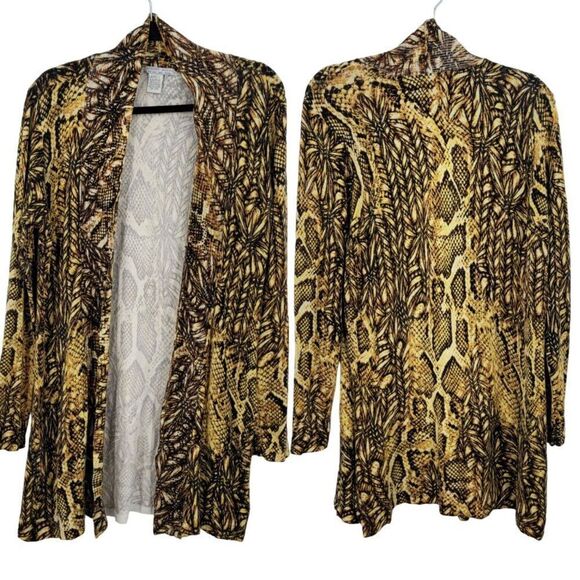 Vintage Alberto Makali Artsy Snake Open Cardigan L Golden Duster Sweater Beaded - Picture 2 of 11